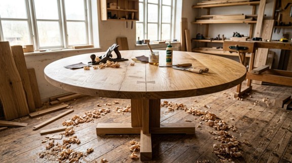 Thumbnail: Runder Massivholztisch selber bauen: Eine Anleitung